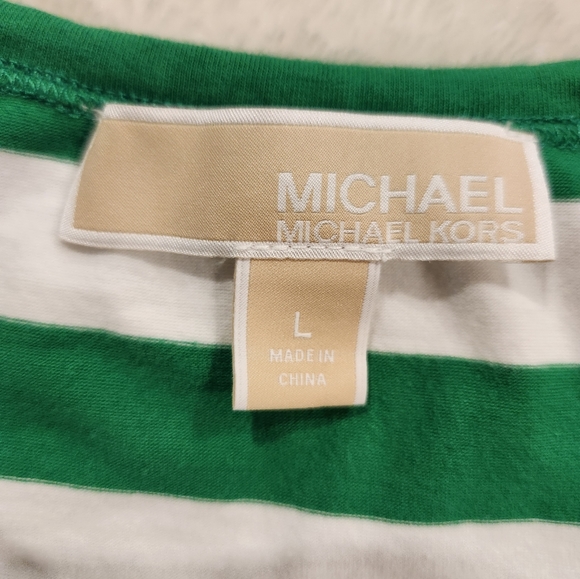 Michael Kors Green and White Striped Sleeveless Top with Rouching at Side - Picture 5 of 7